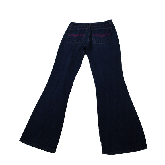 VTG Y2K Rave 4 Real Midrise Dark Wash Flair Wide Leg Jeans‎ Sz 5 purple - Picture 2 of 14
